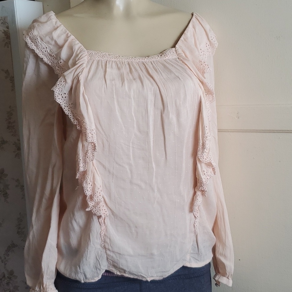 Paige Brylen Eyelet Ruffle Square Neck Top SizeXS Peach Blush